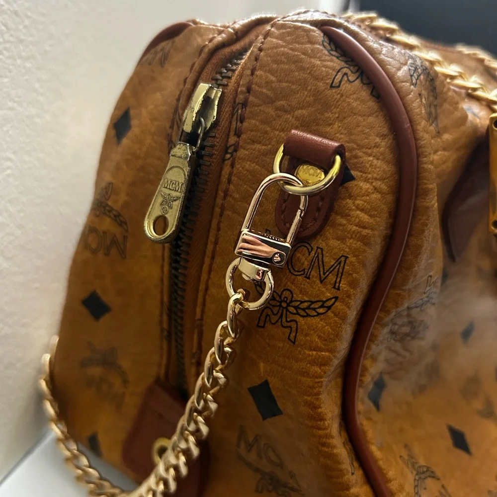 MCM Cognac Visetos Satchel with Gold Hardware and Brown Handles - Picture 3 of 15